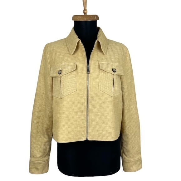 Club Monoco Yellow Cropped Textured Zipper‎ Jacket Moto Size 4 - Picture 1 of 15